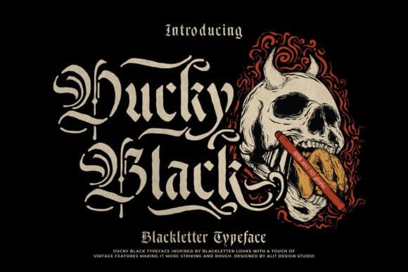 Ducky Black vintage blackletter stencil typeface with gothic stencil design